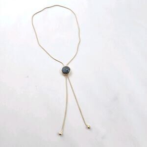 Bellezza lariat necklace ITALY 14KT Gold Plated Vintage Signed NEW Black Crystal